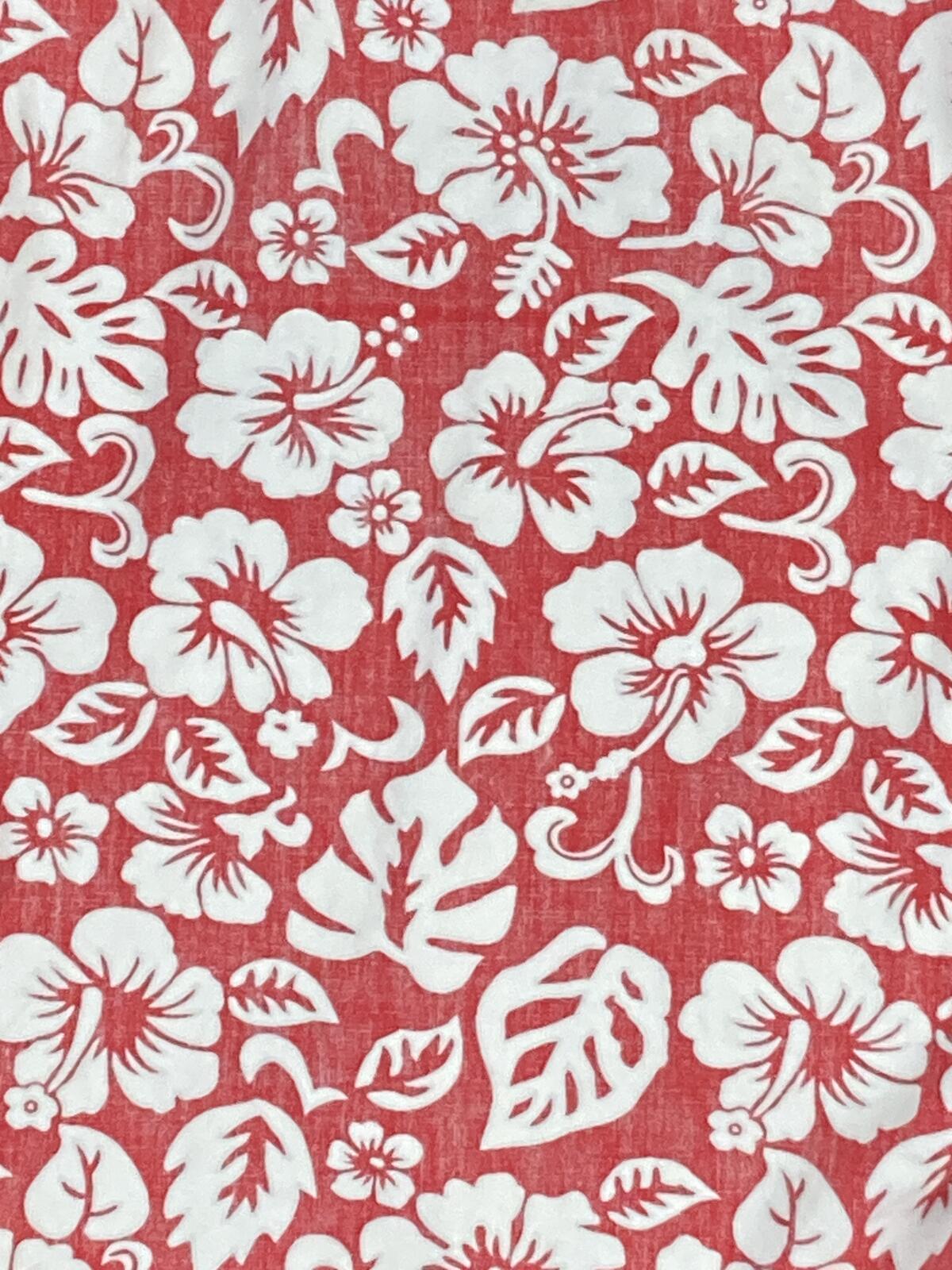 Toes On The Nose Mens Hawaiian Shirt Small Red White Hibiscus 100% Cotton Sz S