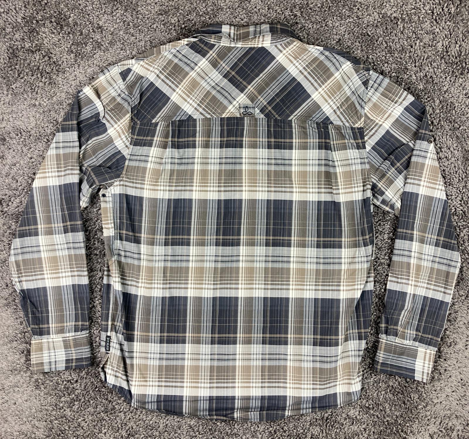 PrAna Plaid Shirt Long Sleeve Brown & Gray Size L