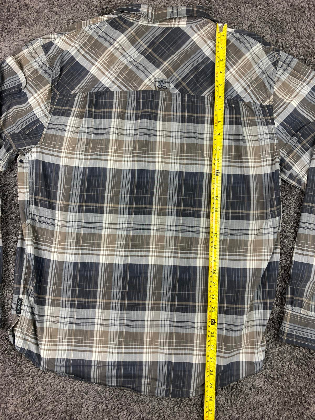 PrAna Plaid Shirt Long Sleeve Brown & Gray Size L