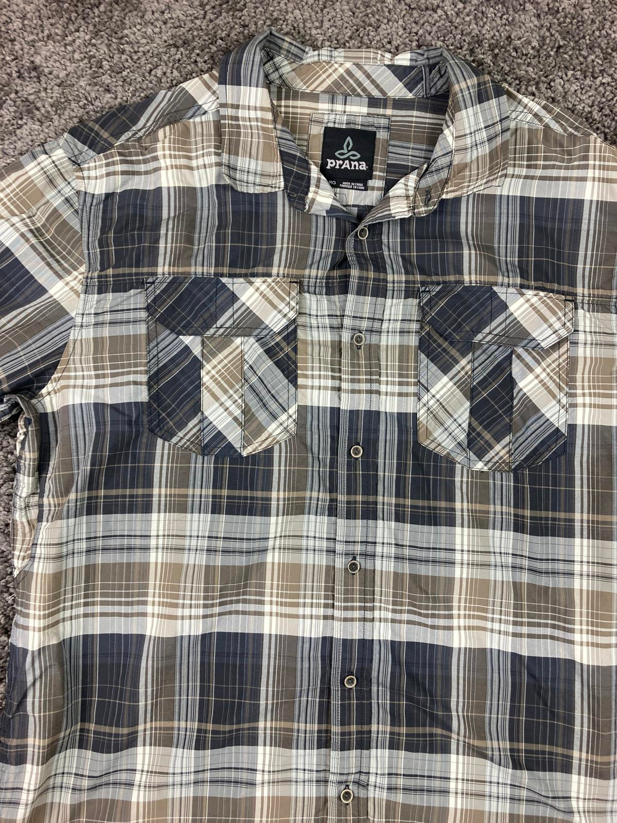 PrAna Plaid Shirt Long Sleeve Brown & Gray Size L