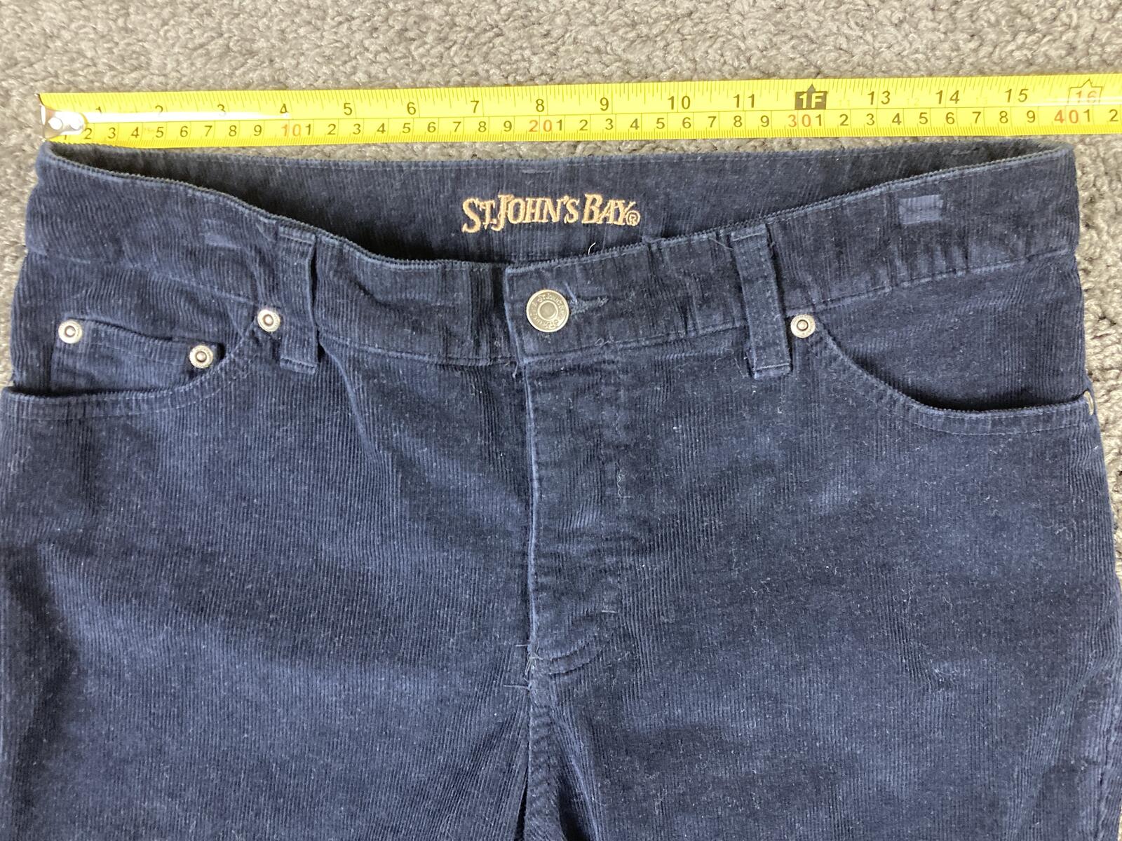 St. John's Bay Secretly Slender Corduroy Bootcut Jeans Navy Blue Stretch Sz  8