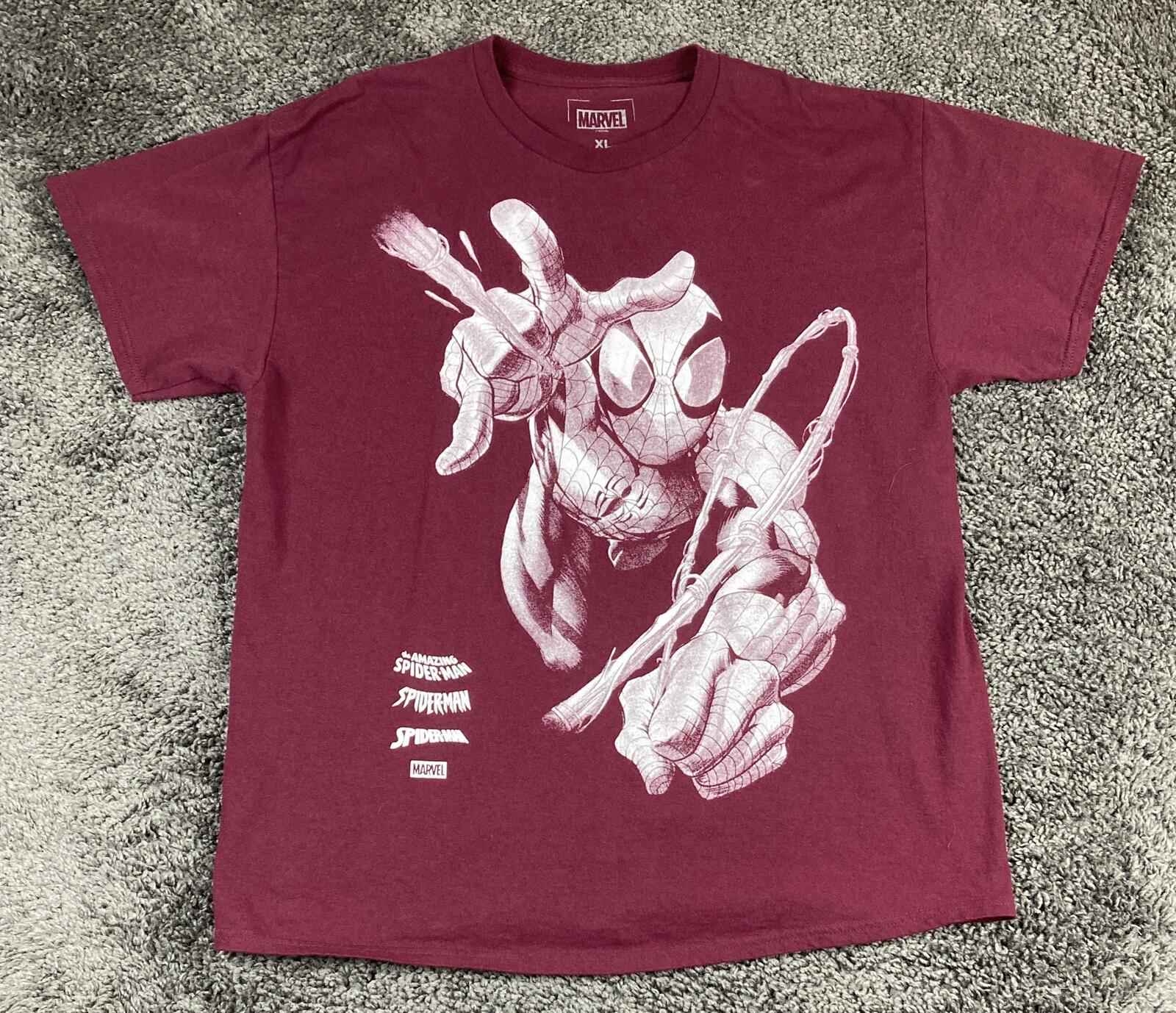 Marvel Spider-Man Web Whip T-Shirt Mens Maroon Graphic Tee Amazing Spiderman XL