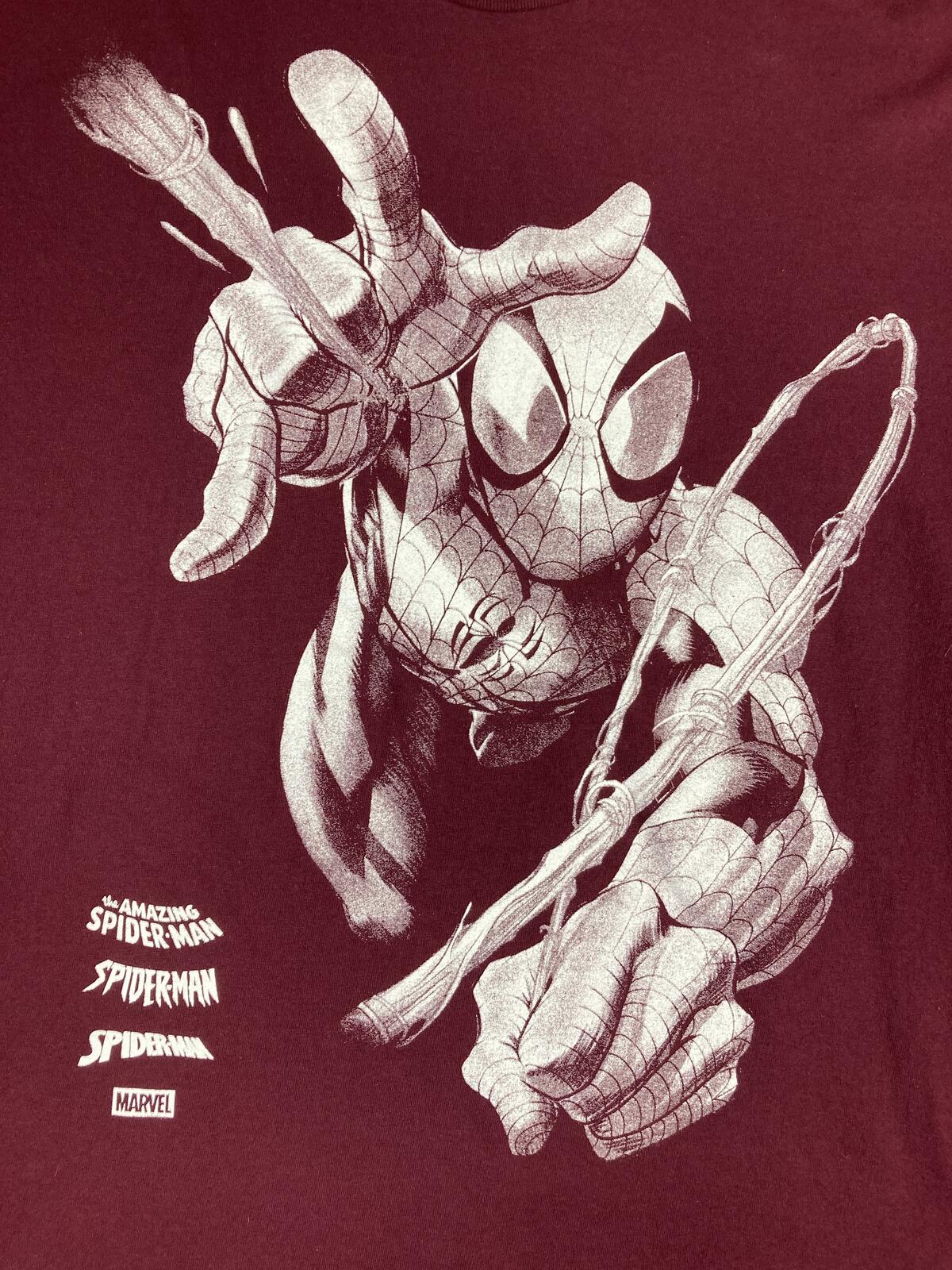 Marvel Spider-Man Web Whip T-Shirt Mens Maroon Graphic Tee Amazing Spiderman XL