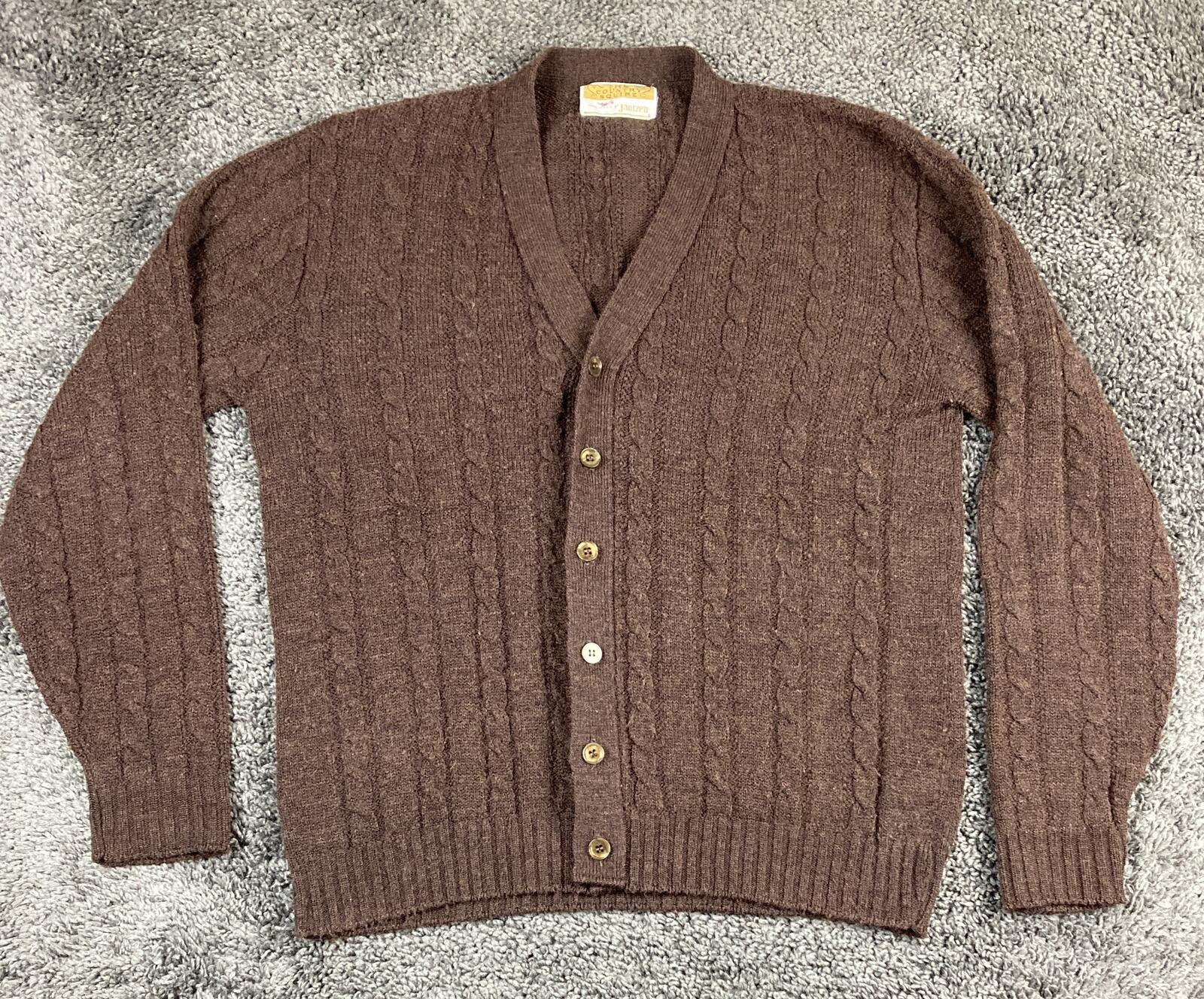 Vintage Jantzen Country Squire Cardigan Sweater Brown Cable Knit USA Cobain Sz L