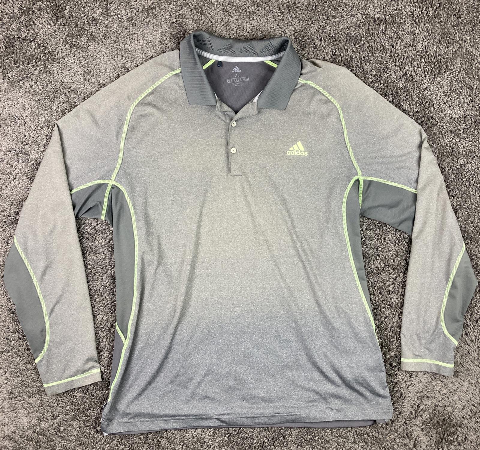 Adidas Men’s Shirt XL Long Sleeve Polo Gray Climacool Performance Athletic