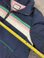Vintage ZeroXposur Women’s Down Puffer Jacket Navy Pink Green Striped Coat Sz XL