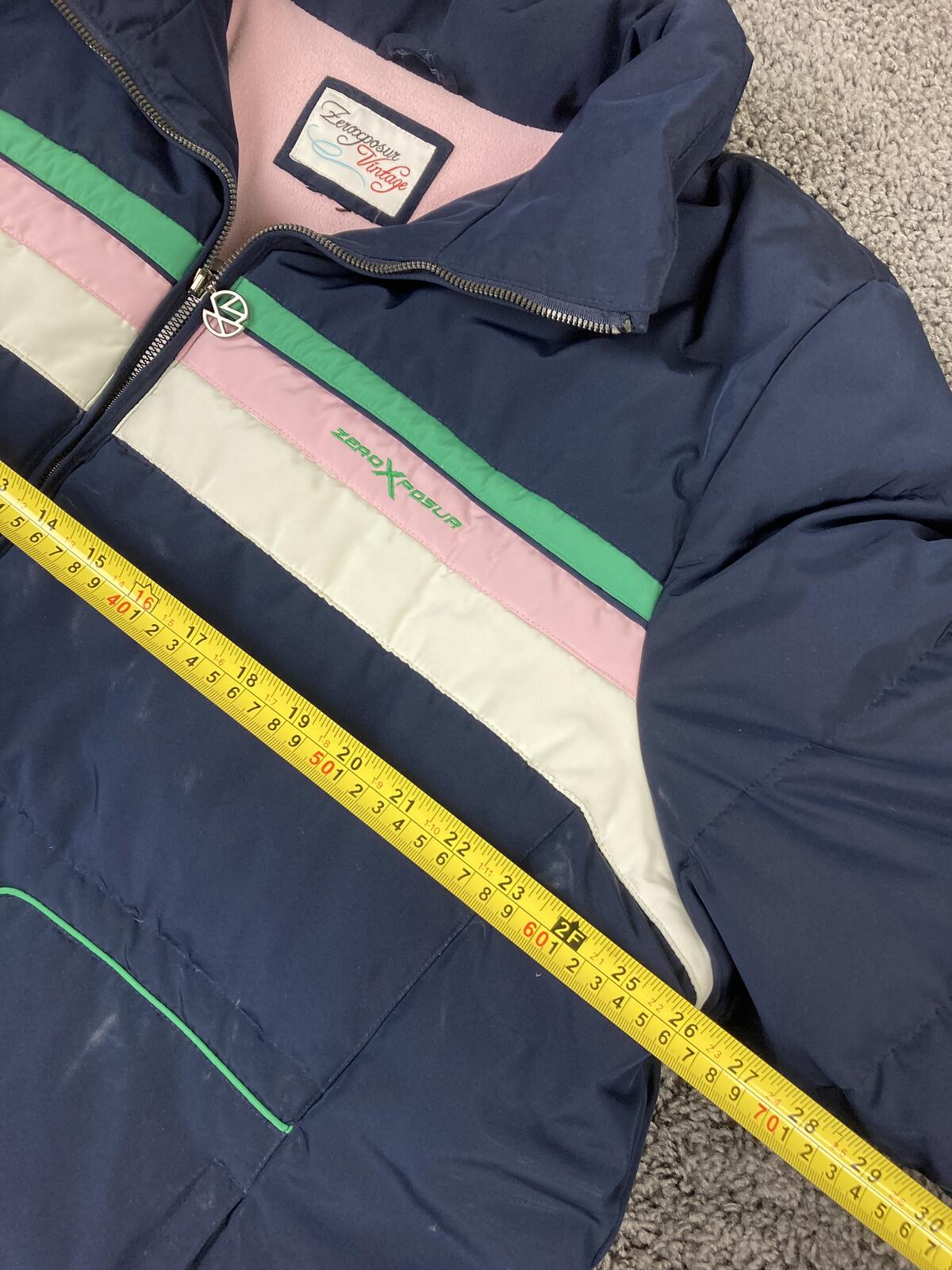 Vintage ZeroXposur Women’s Down Puffer Jacket Navy Pink Green Striped Coat Sz XL