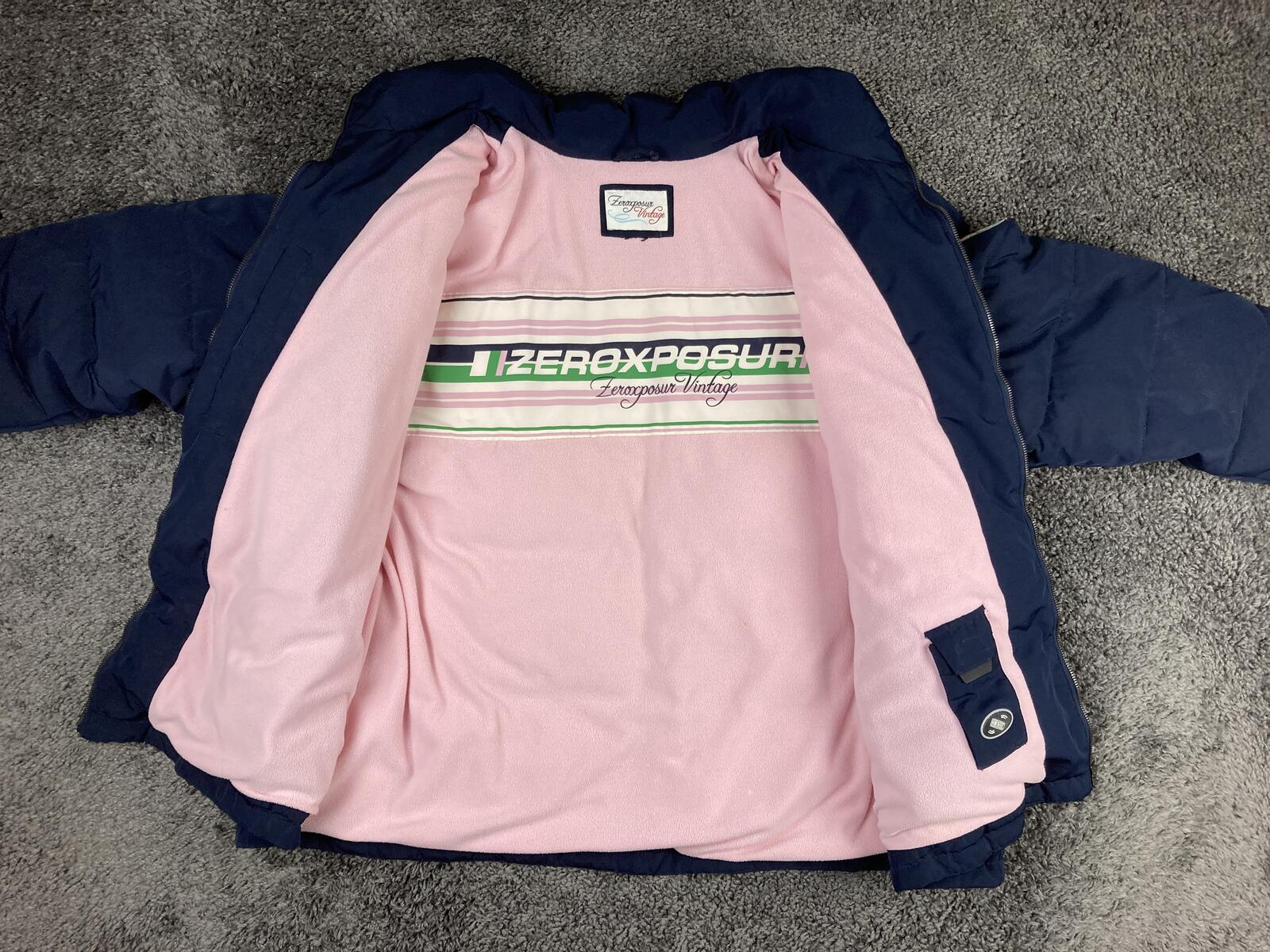 Vintage ZeroXposur Women’s Down Puffer Jacket Navy Pink Green Striped Coat Sz XL