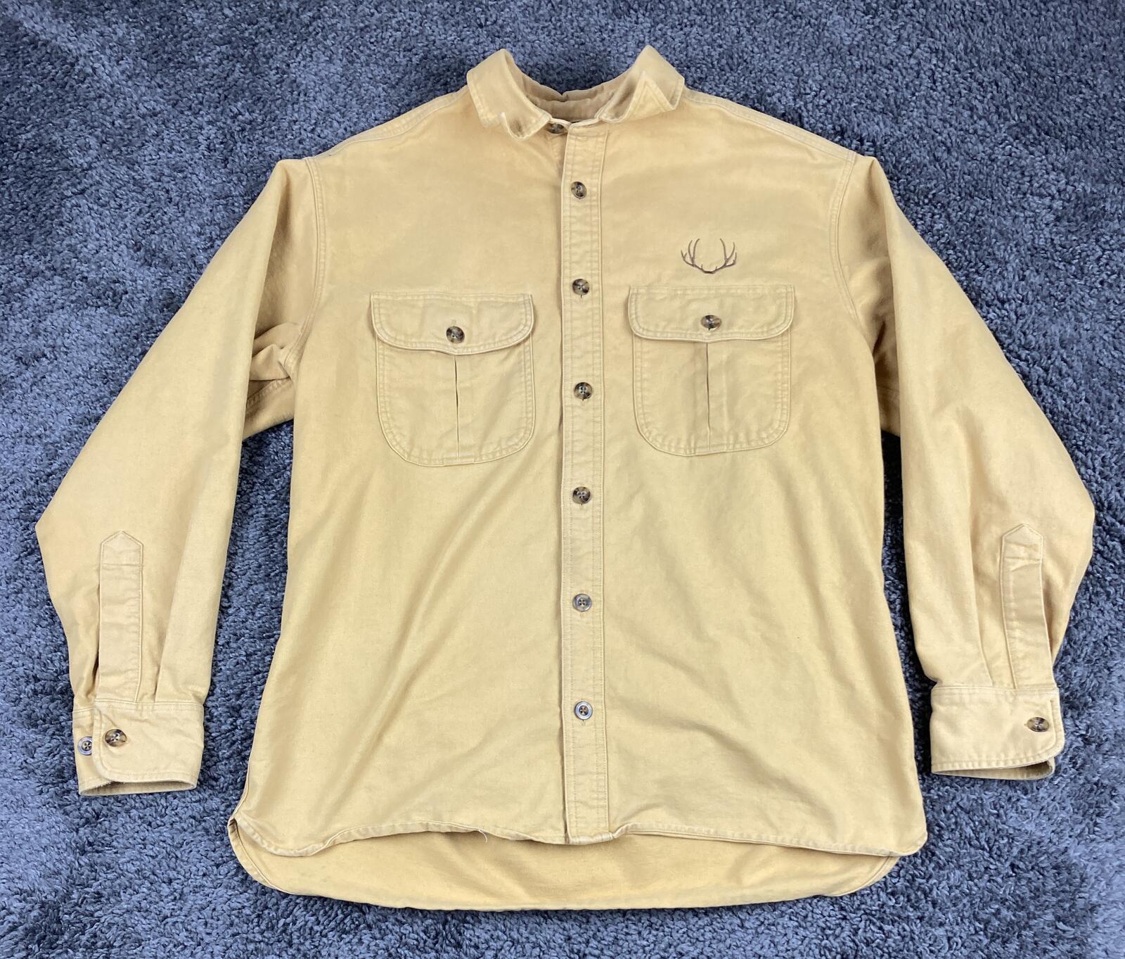 Vintage 90s Cabela's Deerskin Soft Chamois Shirt Mens Tan Long Sleeve Sz M
