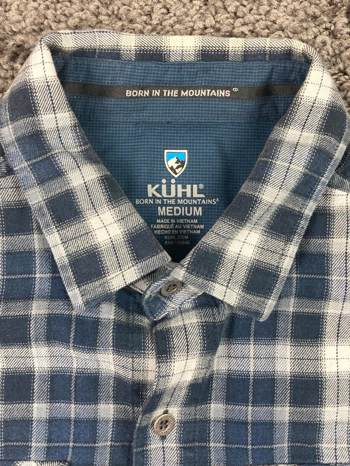 KÜHL Men’s Shirt Size Medium Blue Plaid Flannel Button Up Cotton Tencel