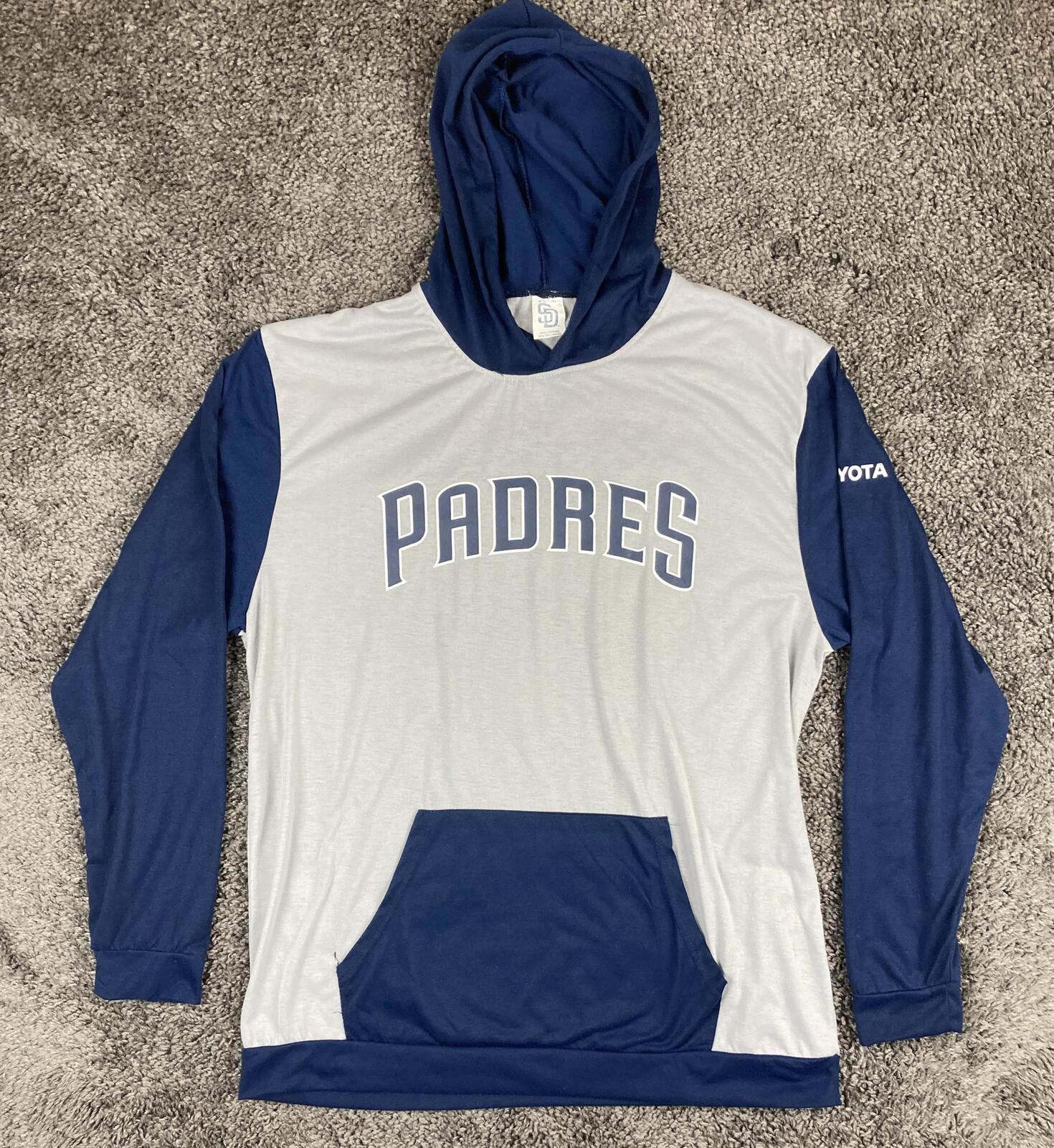 San Diego Padres Hoodie Mens Gray Navy Blue Pullover SGA Toyota Promo MLB Sz 2XL