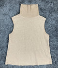 Zara Beige Sleeveless Turtleneck Sweater Vest Raw Hem Knit Tank Women's Medium