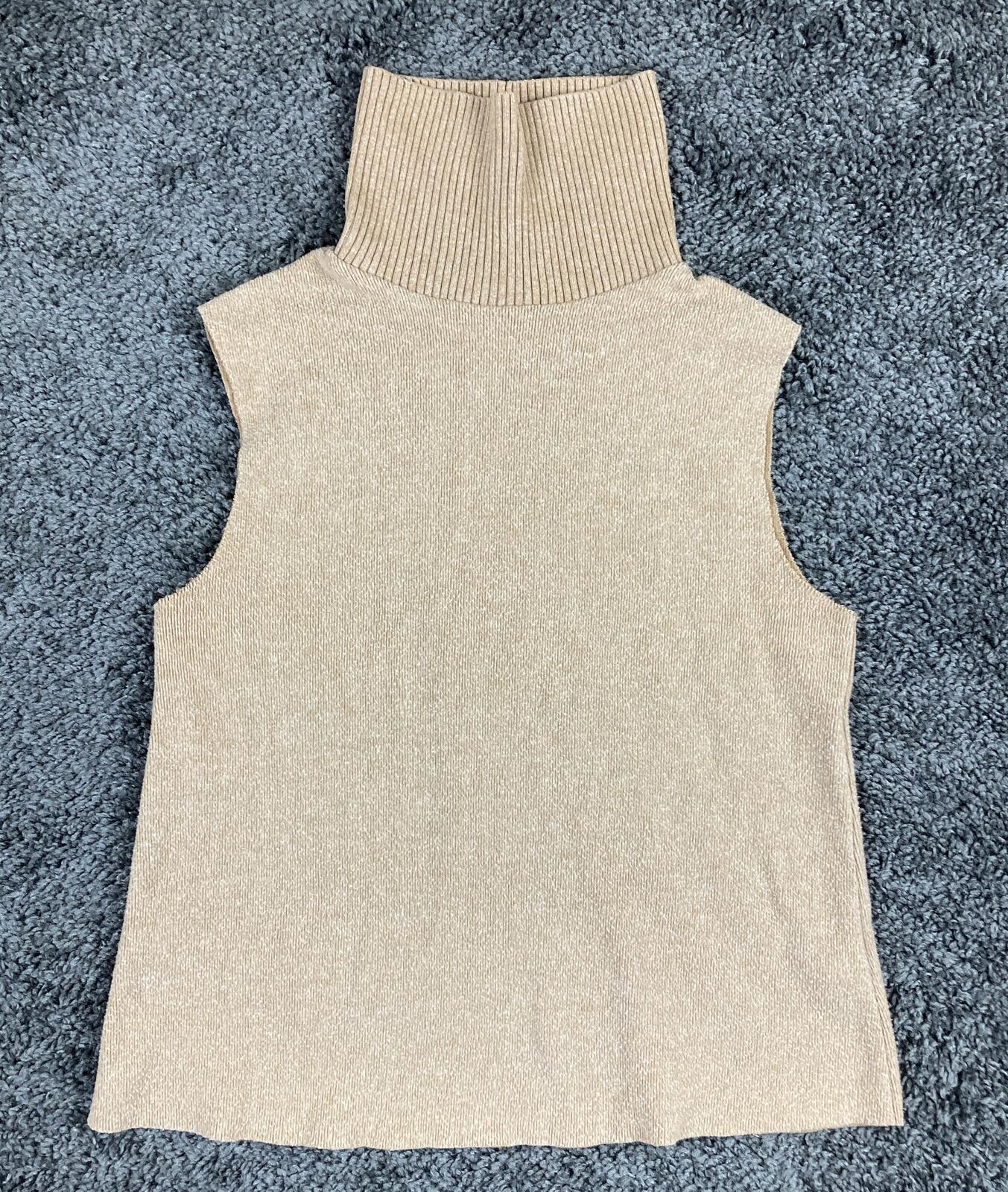 Zara Beige Sleeveless Turtleneck Sweater Vest Raw Hem Knit Tank Women's Medium
