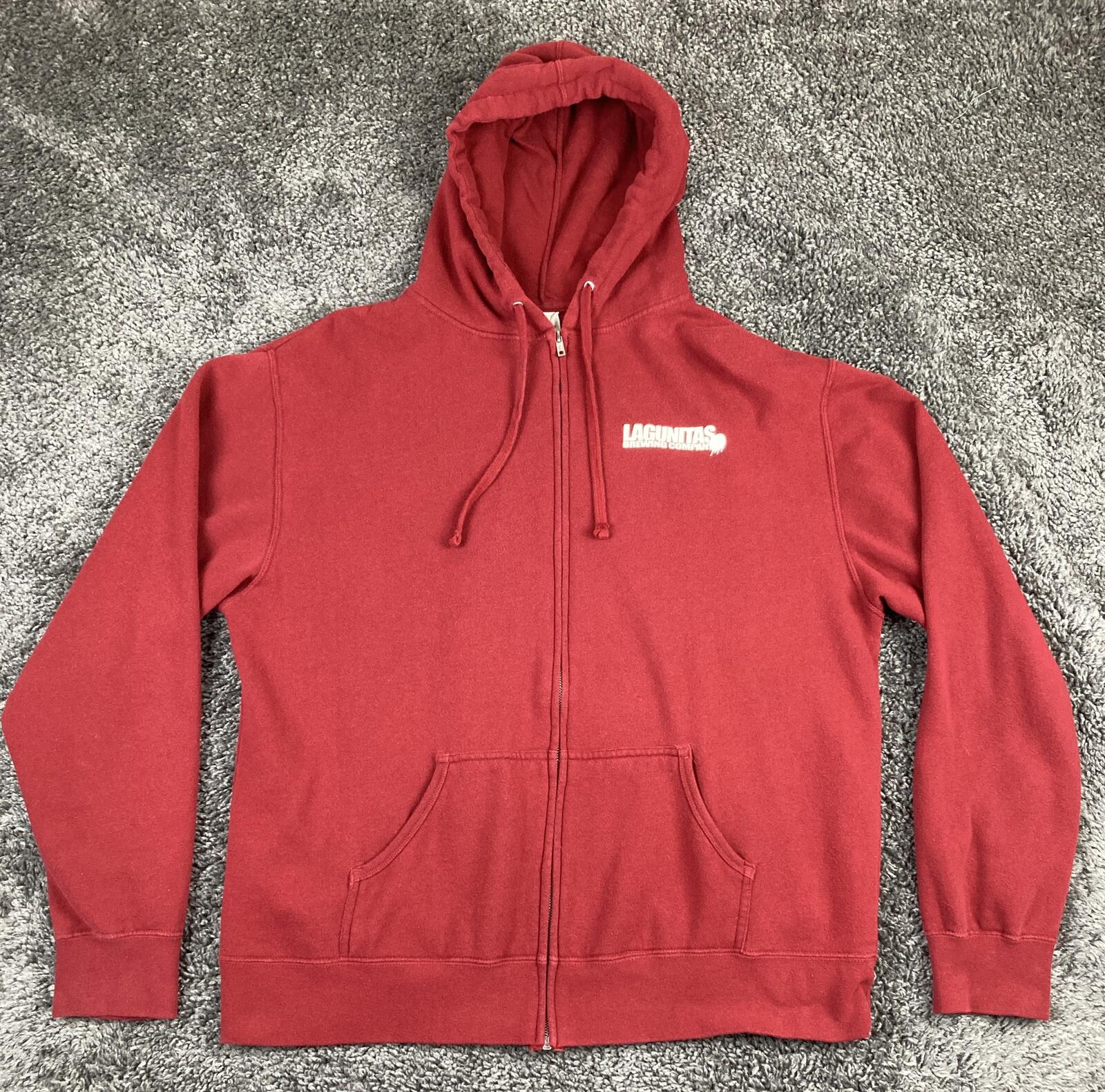 Lagunitas Brewing Company Red Zip Up Hoodie Mens Beer Dog Logo Fleece Sz XXL