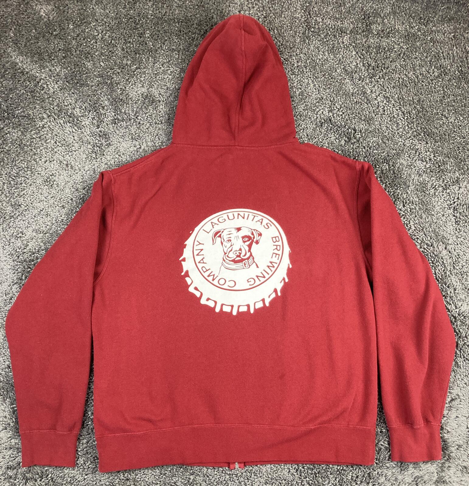 Lagunitas Brewing Company Red Zip Up Hoodie Mens Beer Dog Logo Fleece Sz XXL