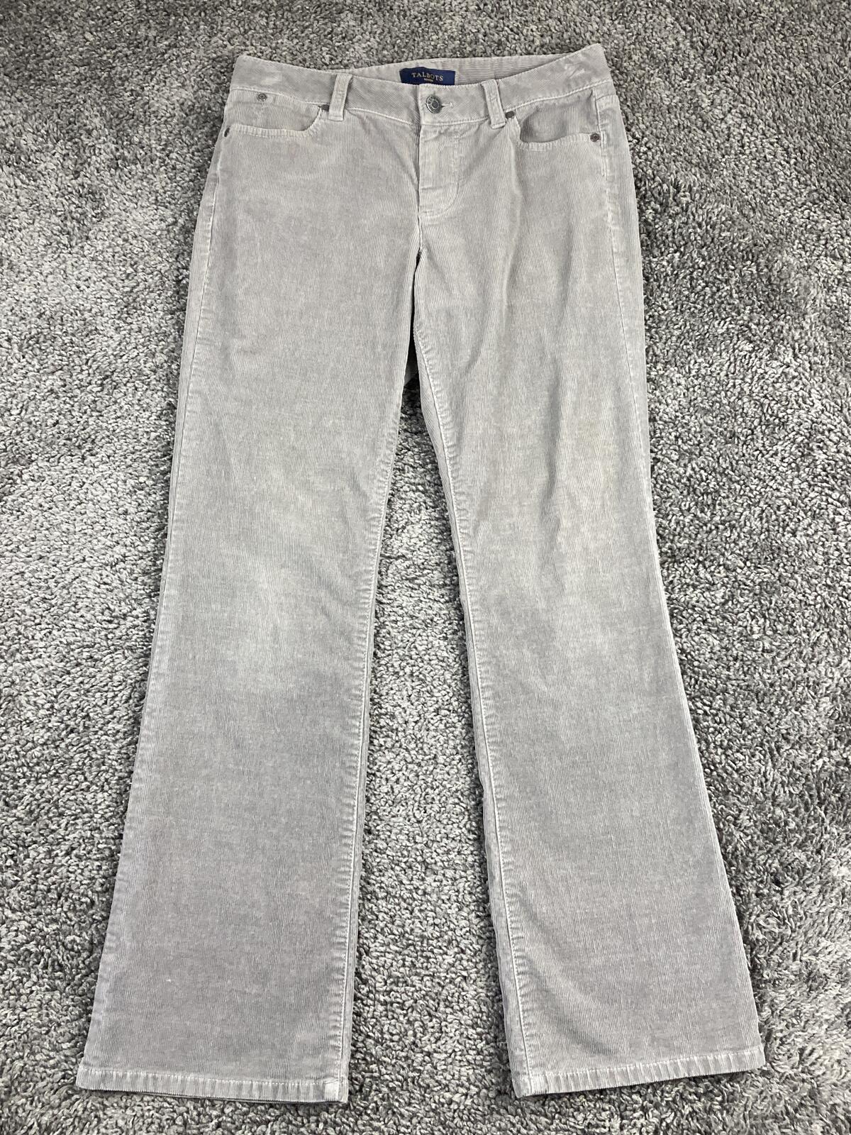 Talbots Curvy Fit Corduroy Pants Women’s Petite Gray Stretch Straight Leg Sz 4P