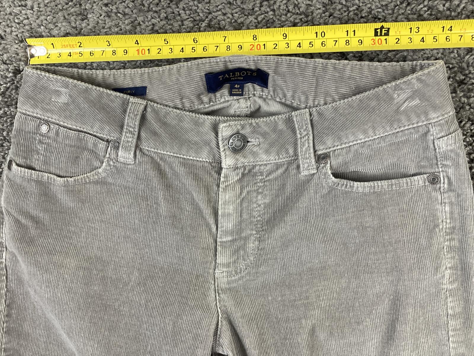 Talbots Curvy Fit Corduroy Pants Women’s Petite Gray Stretch Straight Leg Sz 4P