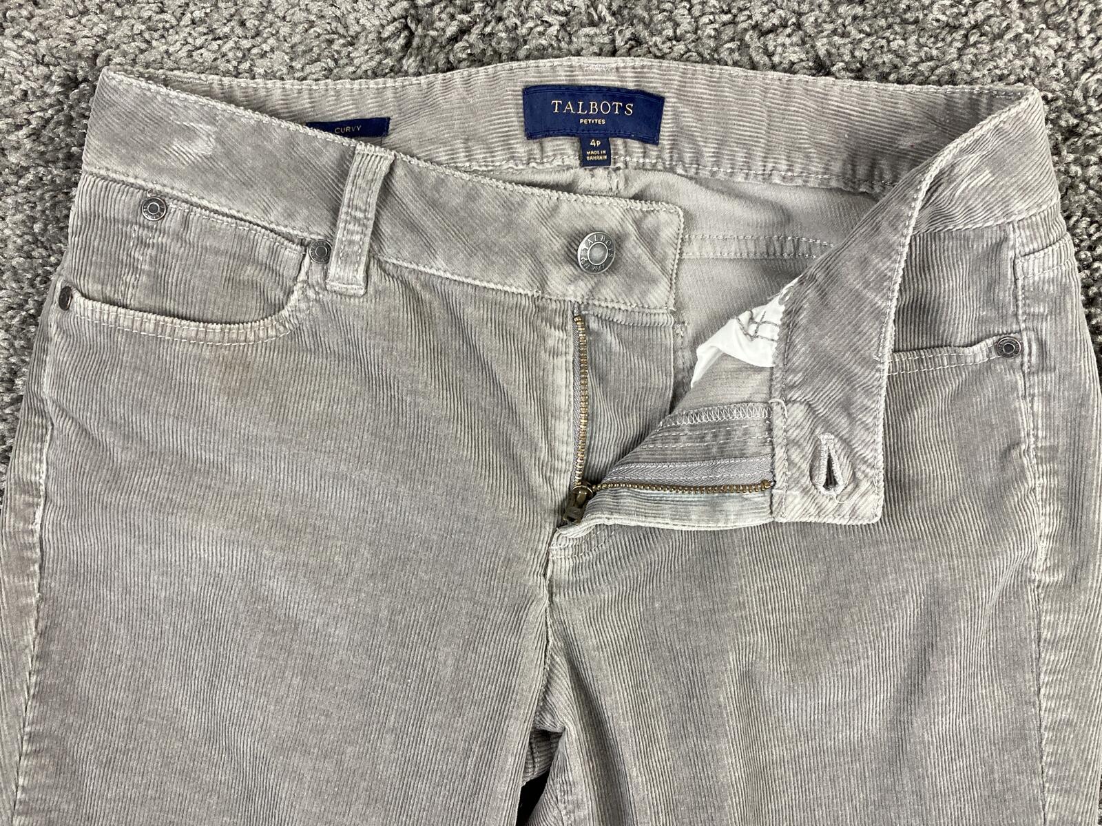 Talbots Curvy Fit Corduroy Pants Women’s Petite Gray Stretch Straight Leg Sz 4P