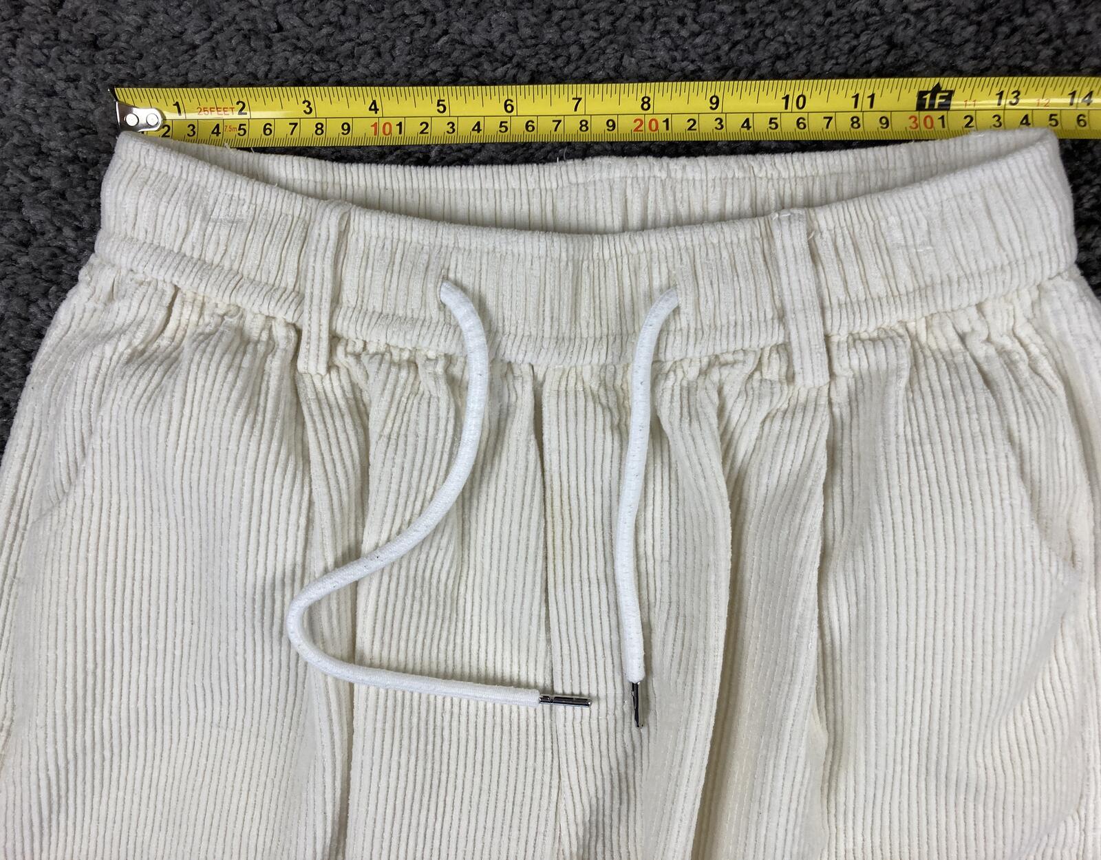 Aelfric Eden Unisex Ivory Corduroy Pants Elastic Waist Straight Leg Cords Sz S