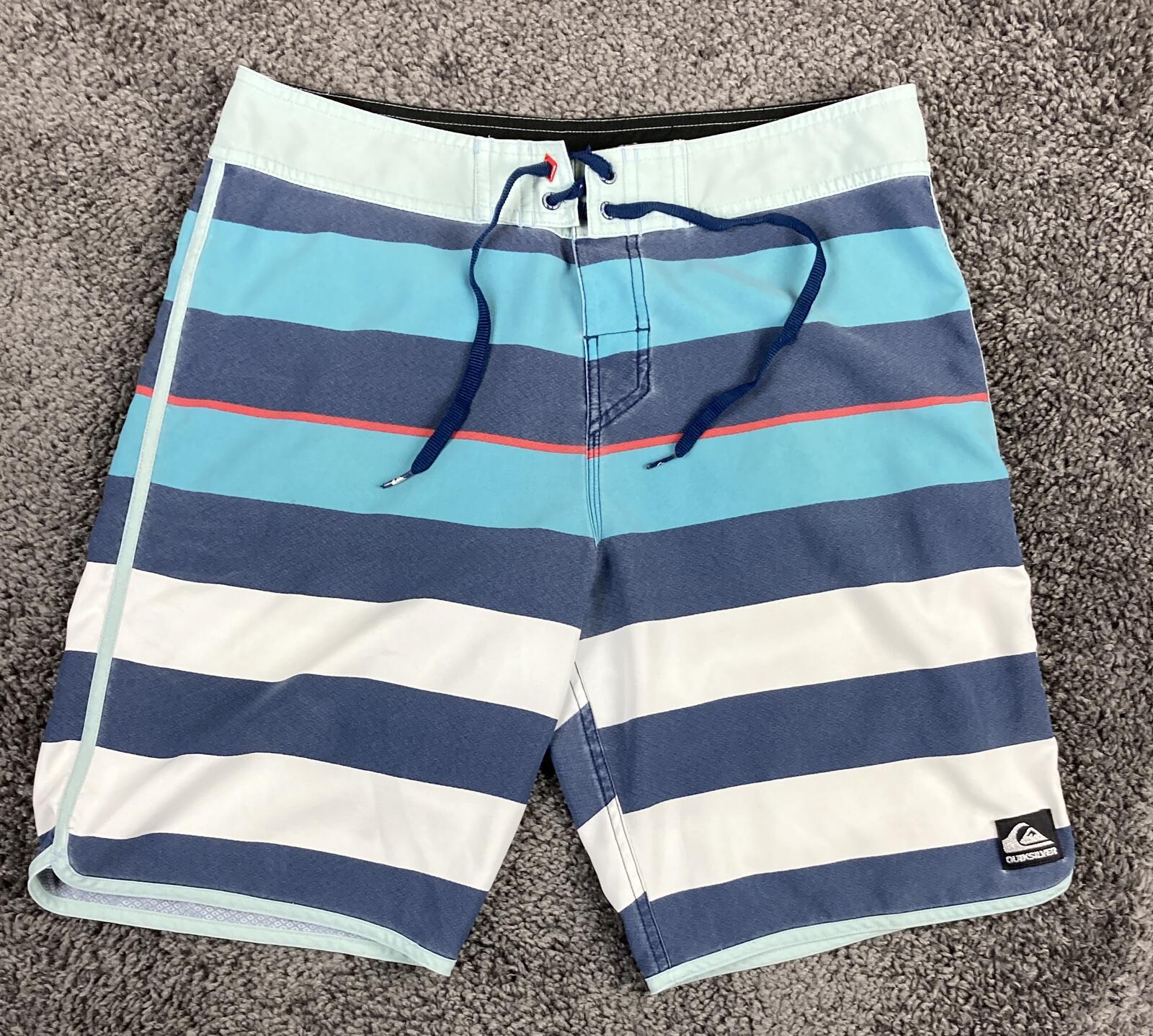 Vintage Quiksilver Board Shorts Mens Gray Red Square Logo Y2K Surf Trunks Sz 33