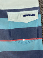 Vintage Quiksilver Board Shorts Mens Gray Red Square Logo Y2K Surf Trunks Sz 33