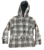 Empyre Men's Gray Plaid Hooded Peacoat Jacket Double Breasted Streetwear Coat XL