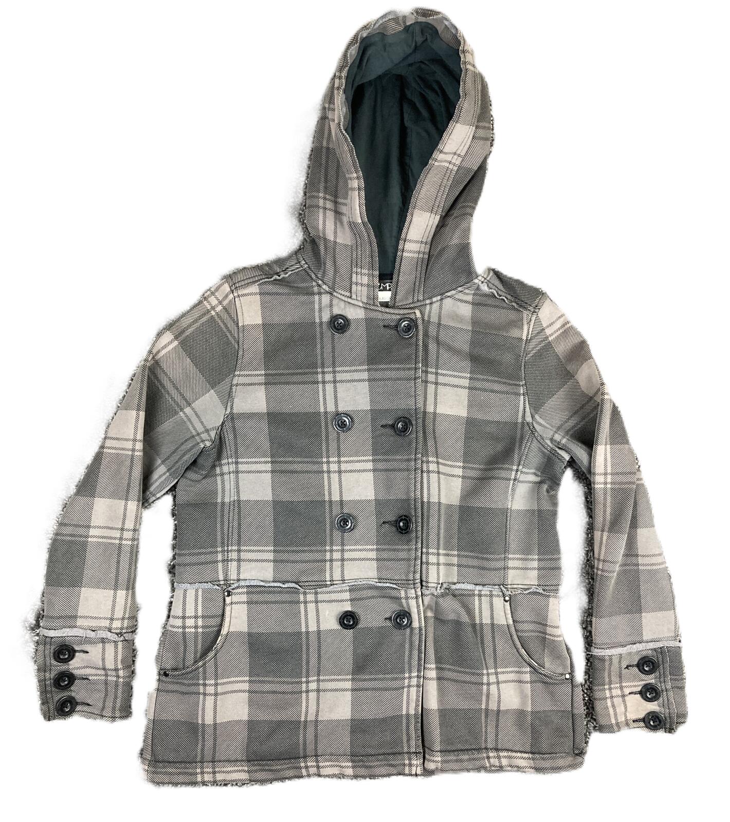 Empyre Men's Gray Plaid Hooded Peacoat Jacket Double Breasted Streetwear Coat XL