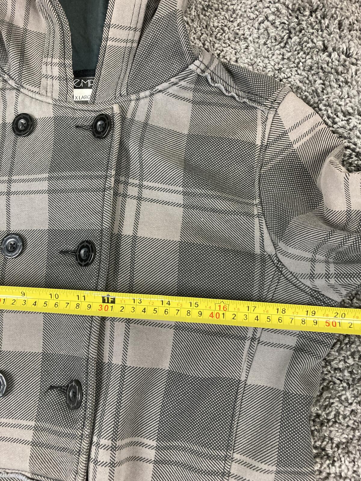 Empyre Men's Gray Plaid Hooded Peacoat Jacket Double Breasted Streetwear Coat XL