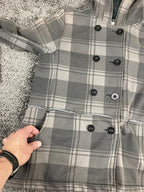 Empyre Men's Gray Plaid Hooded Peacoat Jacket Double Breasted Streetwear Coat XL