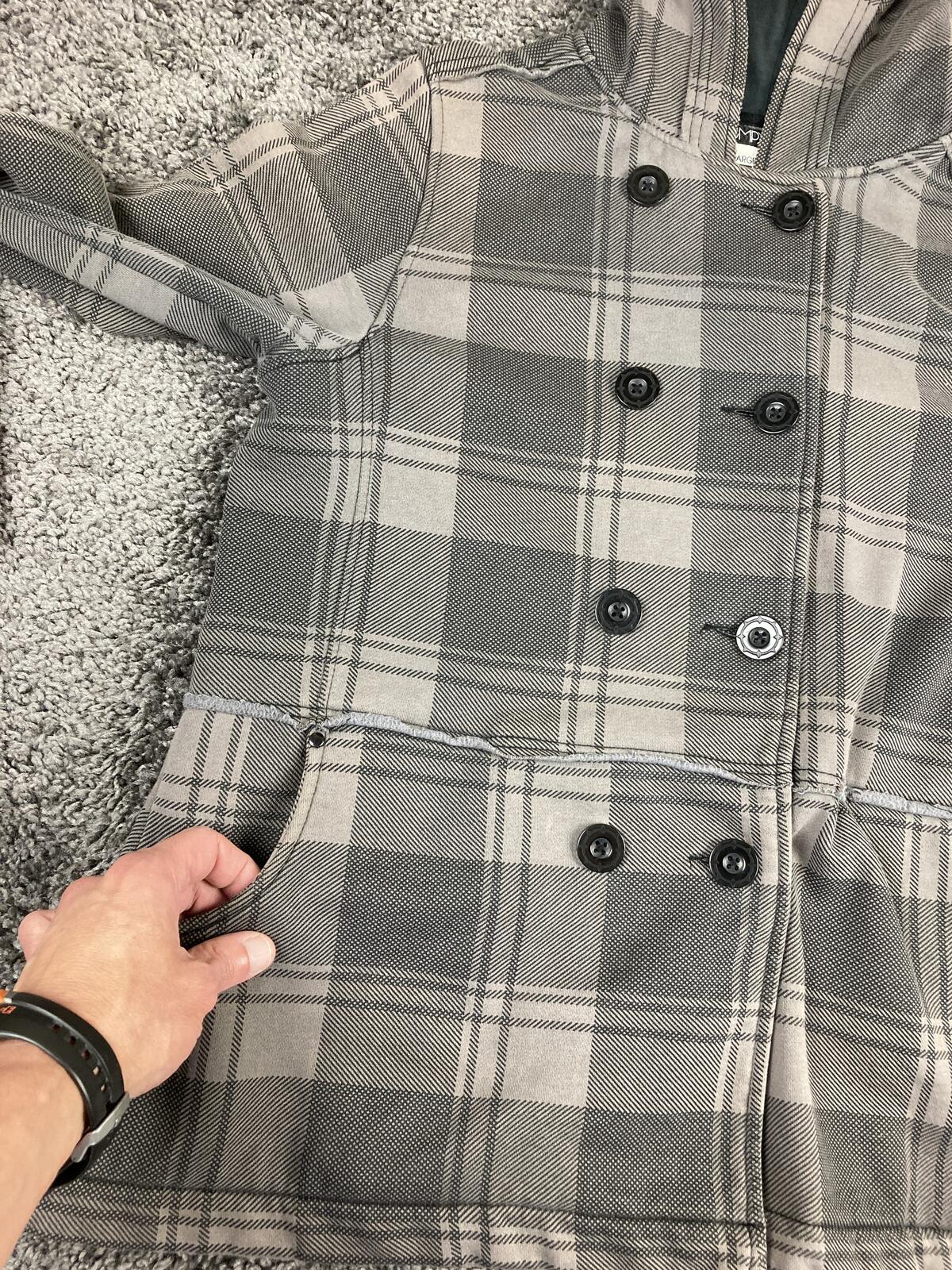Empyre Men's Gray Plaid Hooded Peacoat Jacket Double Breasted Streetwear Coat XL