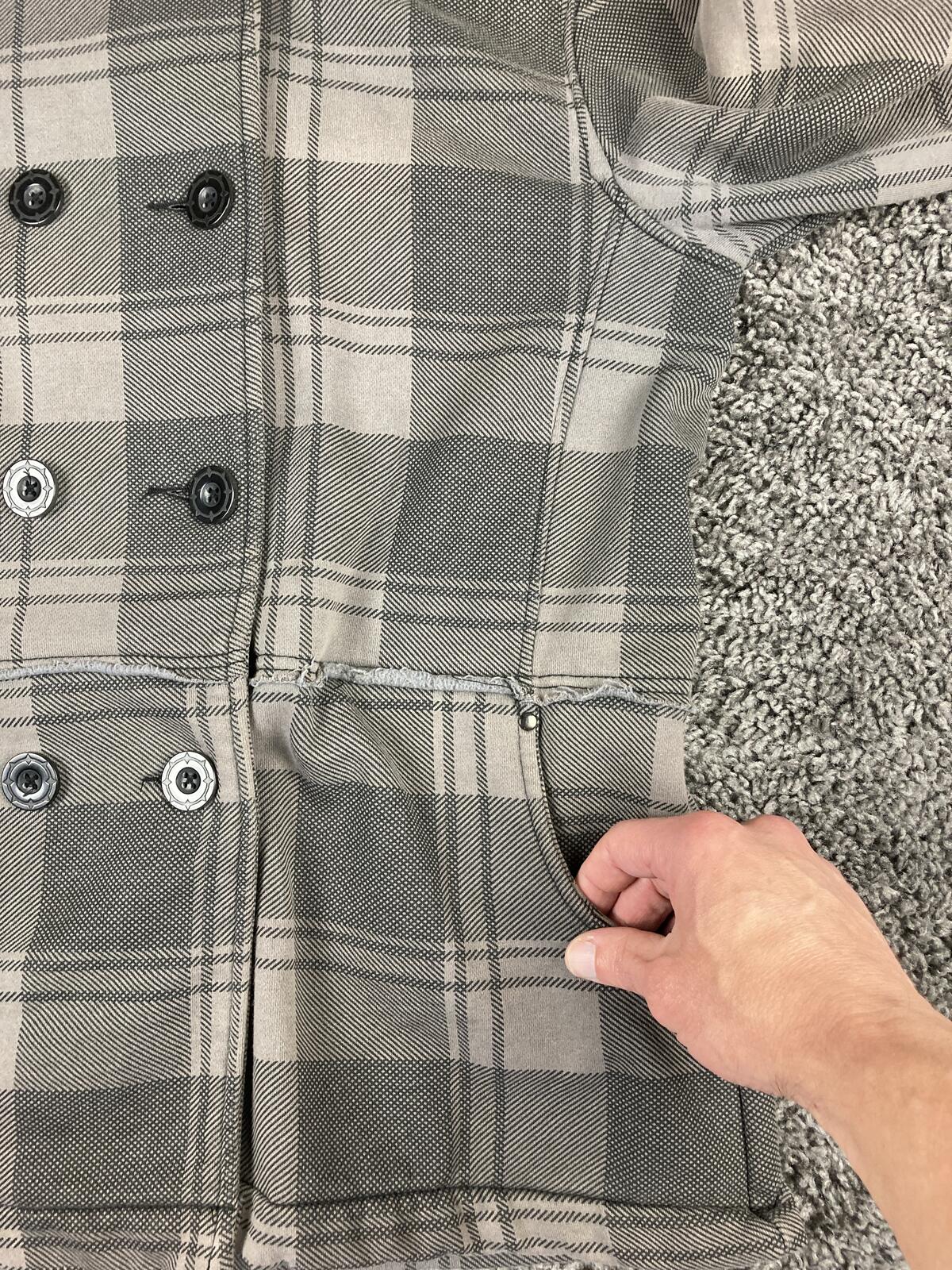 Empyre Men's Gray Plaid Hooded Peacoat Jacket Double Breasted Streetwear Coat XL