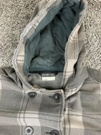 Empyre Men's Gray Plaid Hooded Peacoat Jacket Double Breasted Streetwear Coat XL