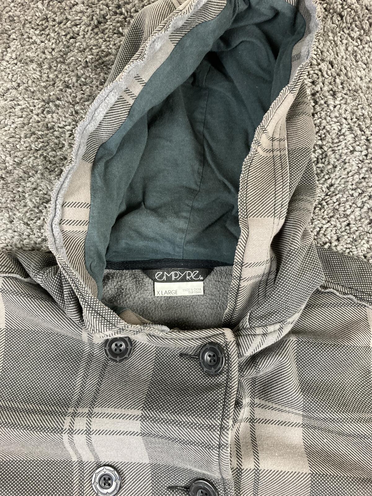 Empyre Men's Gray Plaid Hooded Peacoat Jacket Double Breasted Streetwear Coat XL
