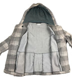 Empyre Men's Gray Plaid Hooded Peacoat Jacket Double Breasted Streetwear Coat XL
