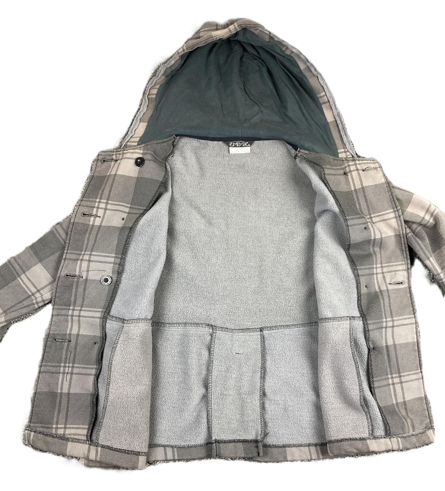 Empyre Men's Gray Plaid Hooded Peacoat Jacket Double Breasted Streetwear Coat XL