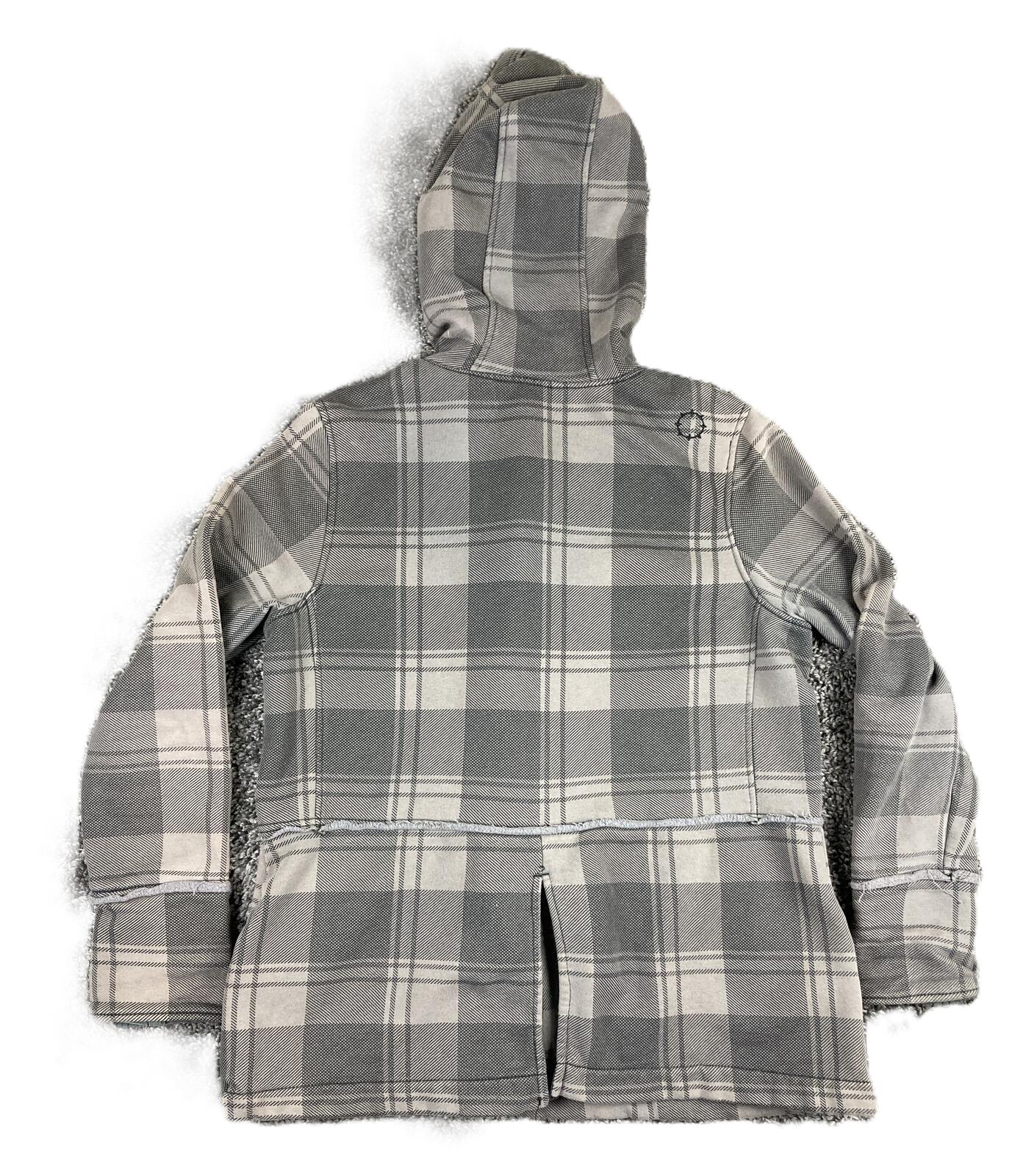 Empyre Men's Gray Plaid Hooded Peacoat Jacket Double Breasted Streetwear Coat XL