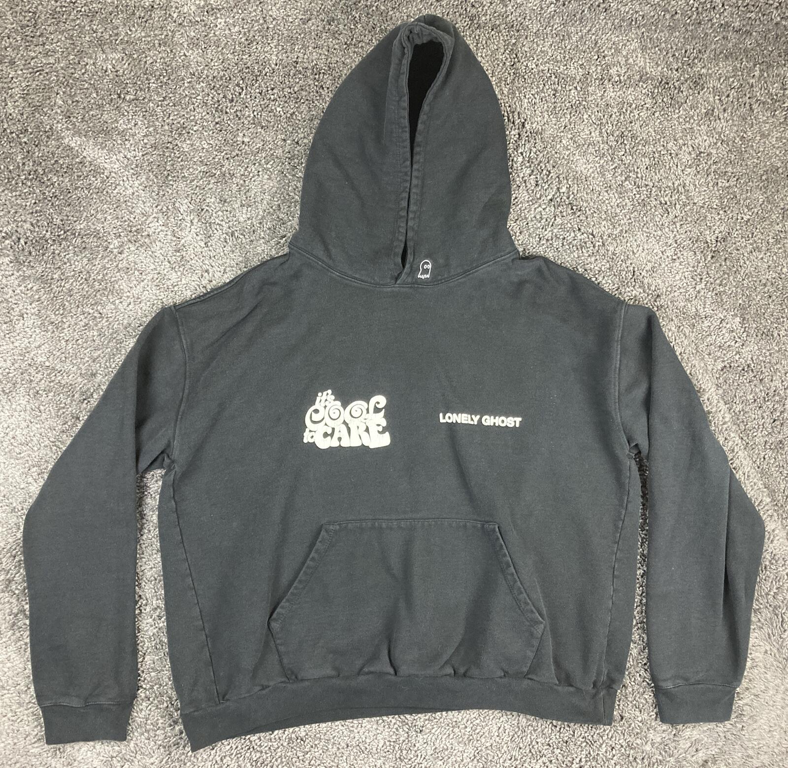 Lonely Ghost Hoodie It's Cool To Care Graphic Unisex Black Sz 2XL