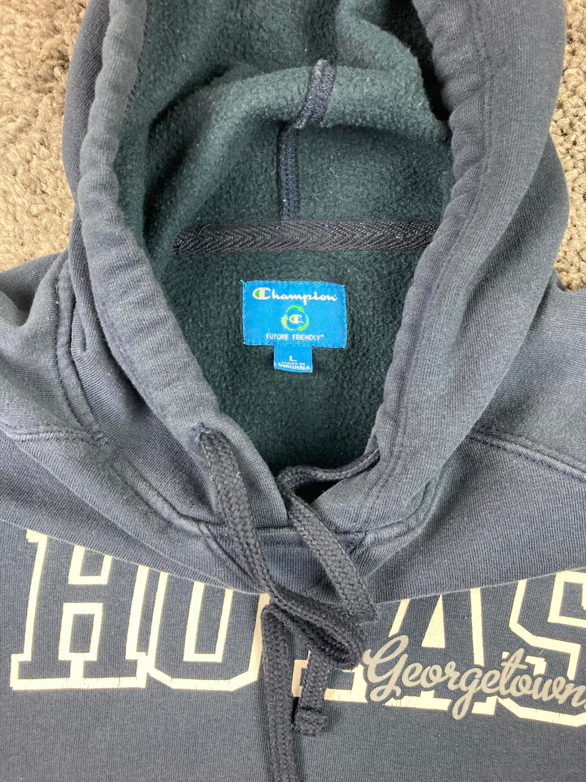 Champion Georgetown Hoyas Hoodie Navy Blue Pullover Sweatshirt Mens L