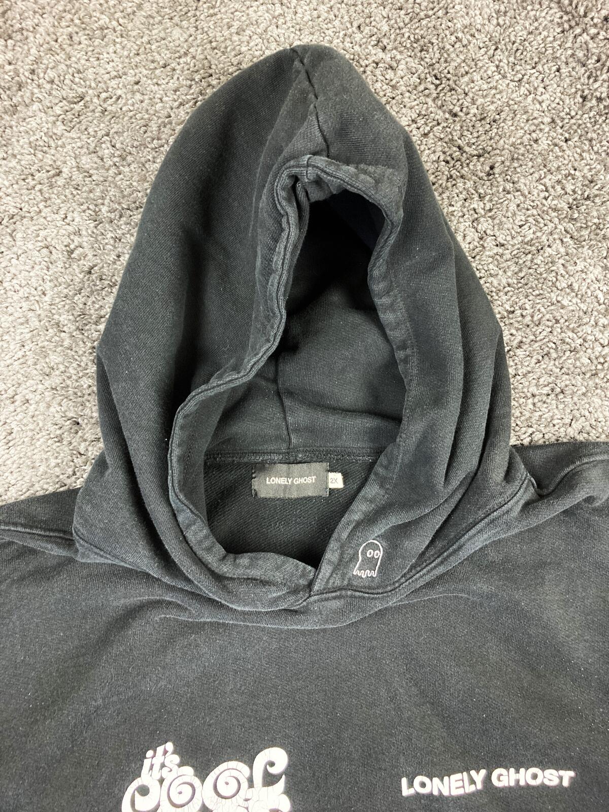Lonely Ghost Hoodie It's Cool To Care Graphic Unisex Black Sz 2XL
