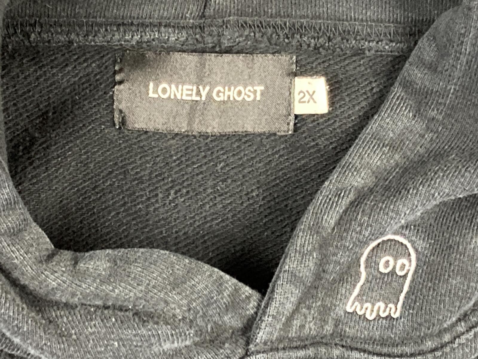 Lonely Ghost Hoodie It's Cool To Care Graphic Unisex Black Sz 2XL
