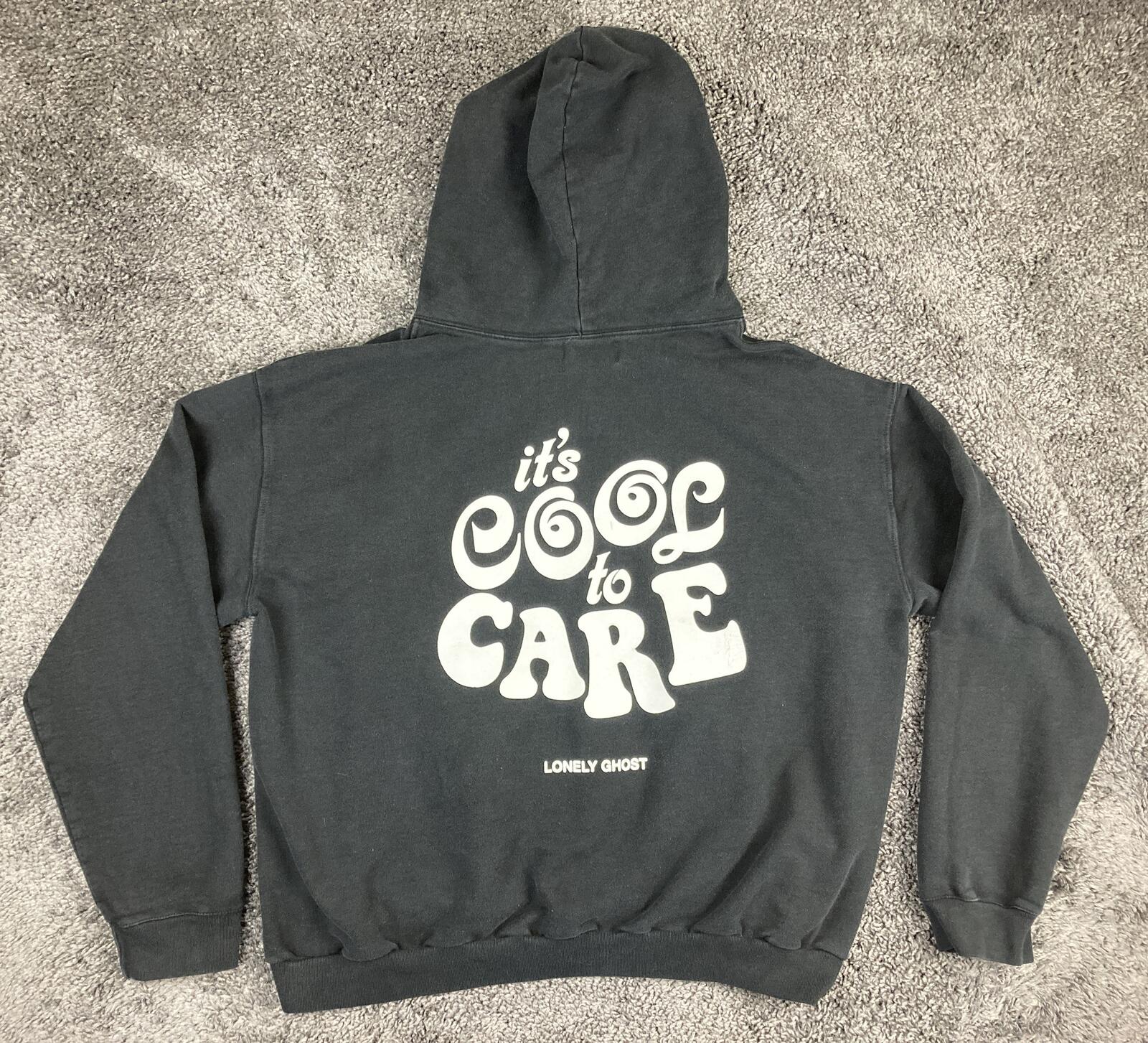 Lonely Ghost Hoodie It's Cool To Care Graphic Unisex Black Sz 2XL