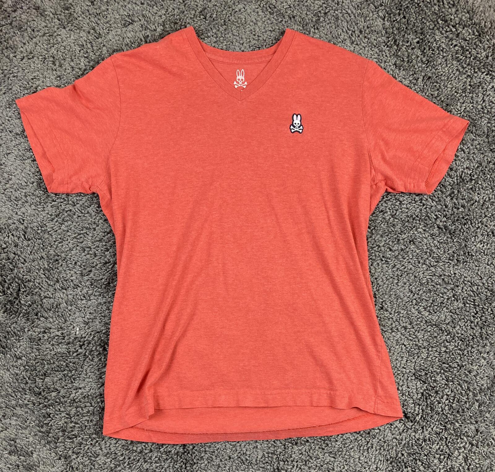 Psycho Bunny Men's V-Neck Tee Heather Red Pima Cotton Embroidered Logo Sz Size 4