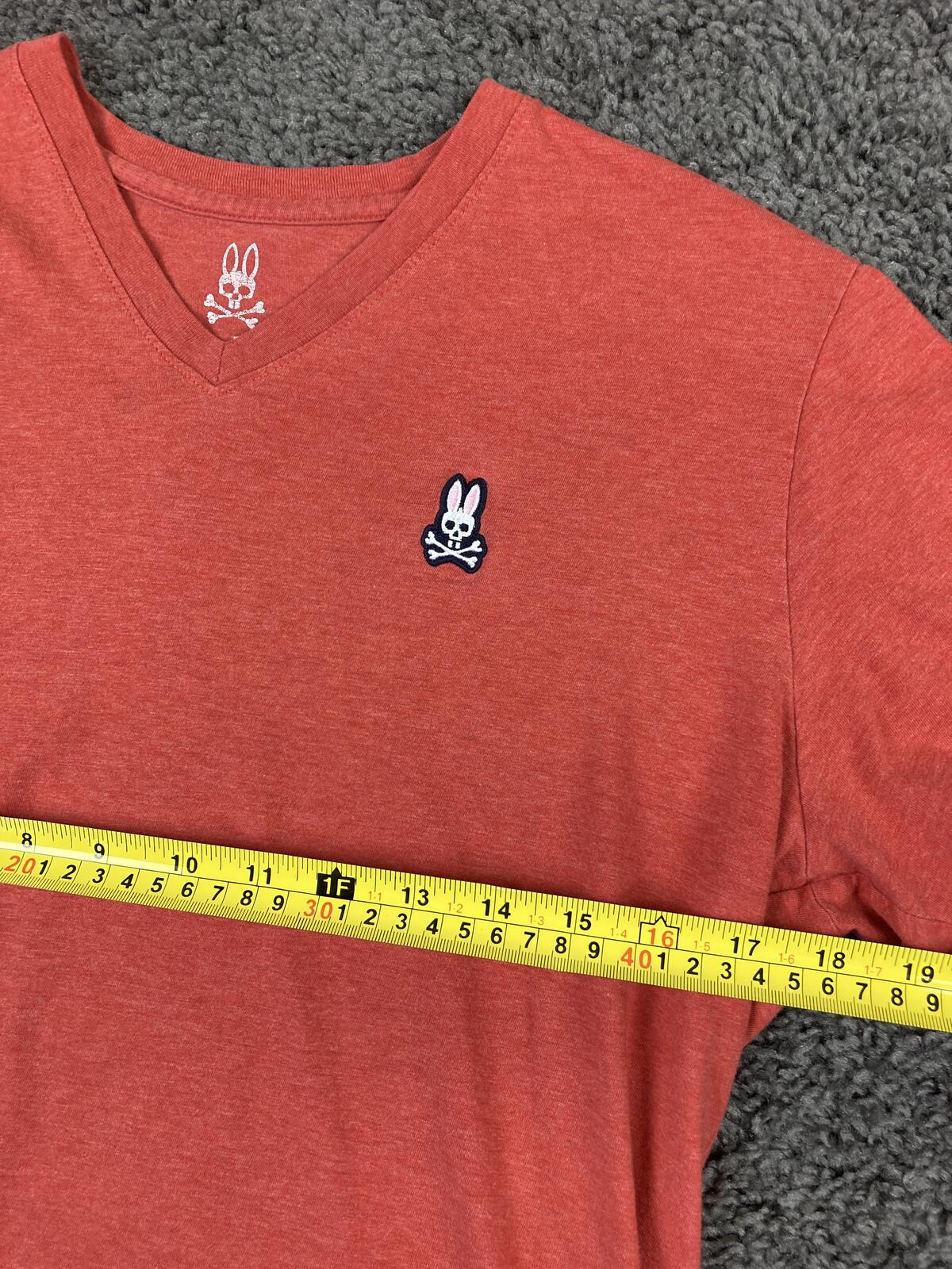 Psycho Bunny Men's V-Neck Tee Heather Red Pima Cotton Embroidered Logo Sz Size 4