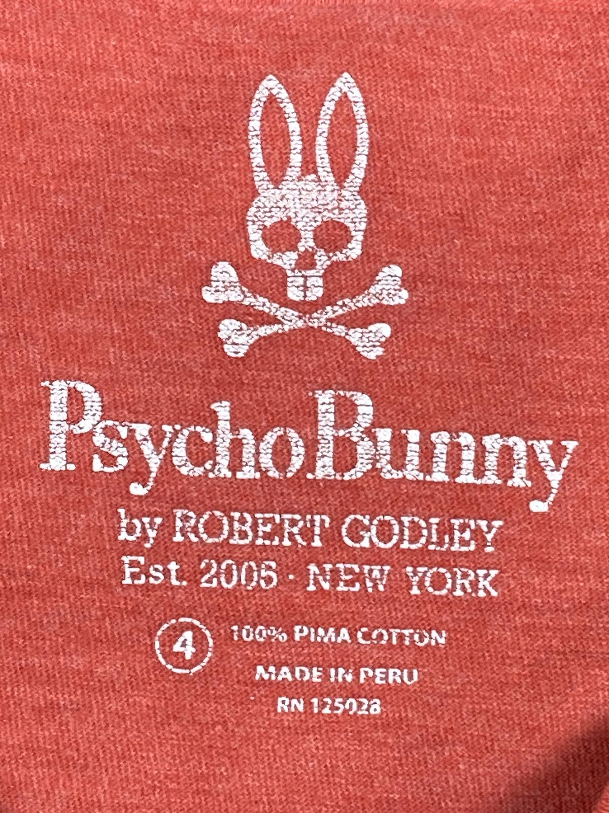 Psycho Bunny Men's V-Neck Tee Heather Red Pima Cotton Embroidered Logo Sz Size 4