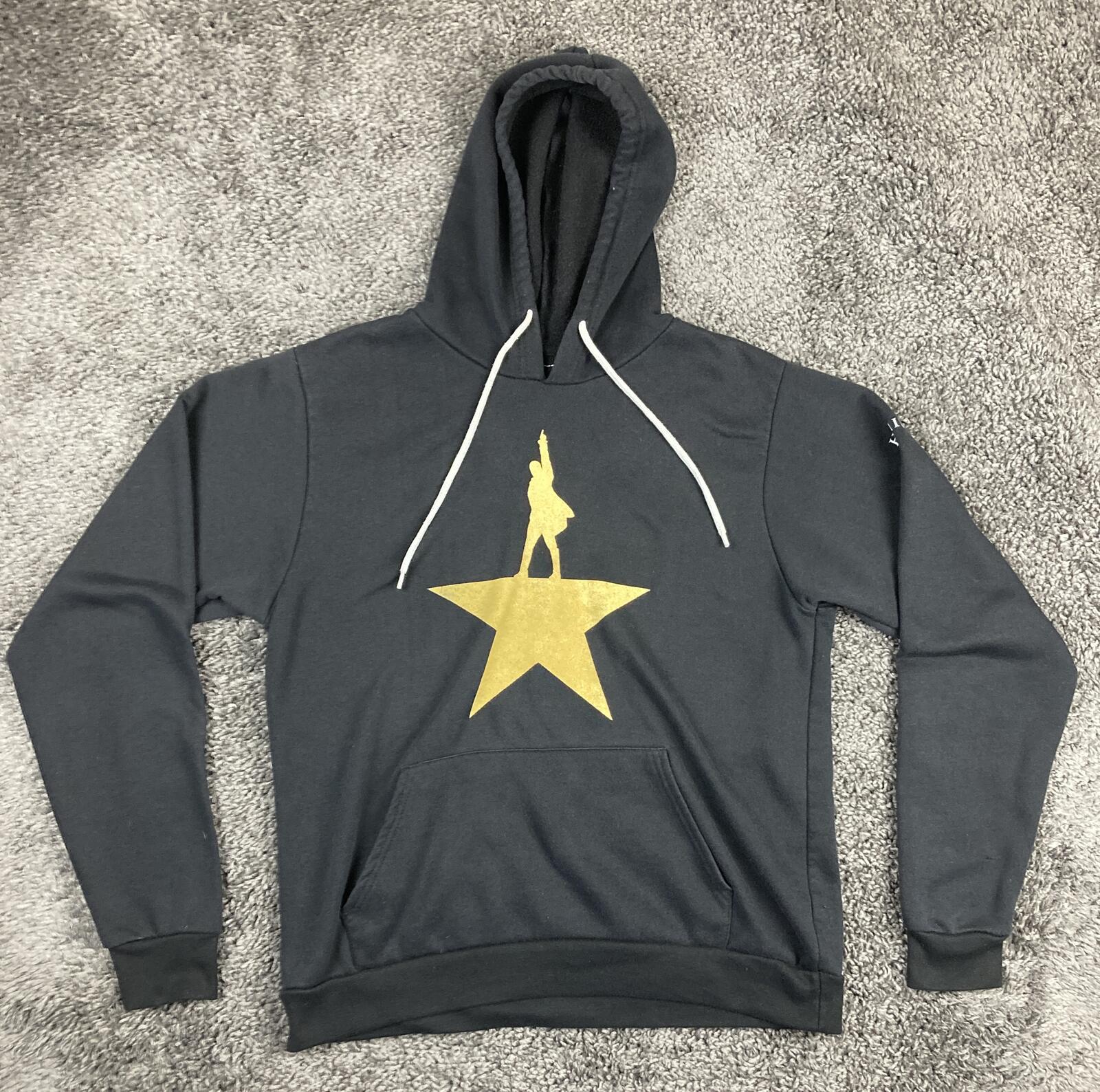 Hamilton Broadway Musical Gold Star Hoodie Black Pullover Unisex Sz Medium