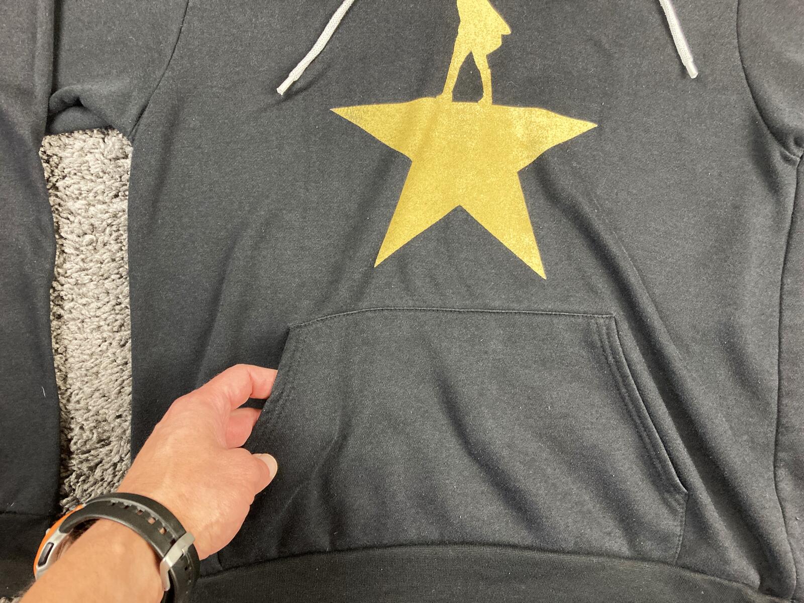Hamilton Broadway Musical Gold Star Hoodie Black Pullover Unisex Sz Medium