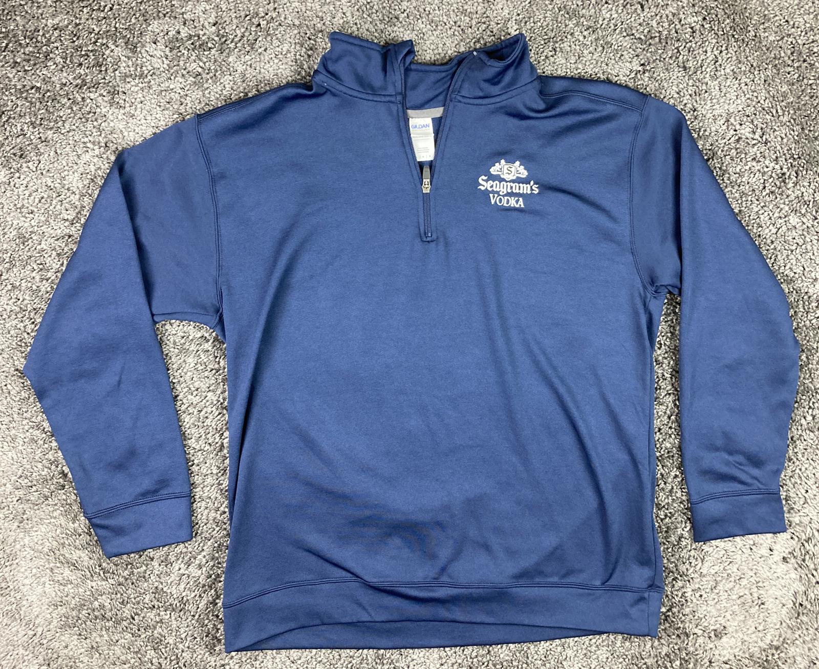 Men’s Seagram’s Vodka 1/4 Zip Pullover Large Blue Gildan Performance