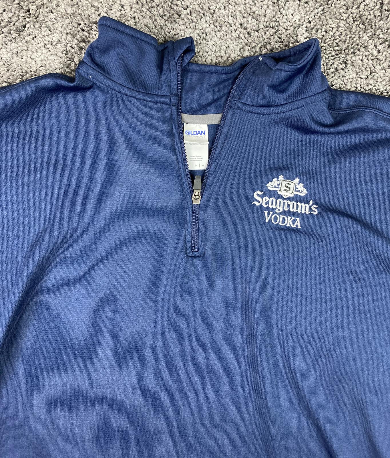 Men’s Seagram’s Vodka 1/4 Zip Pullover Large Blue Gildan Performance