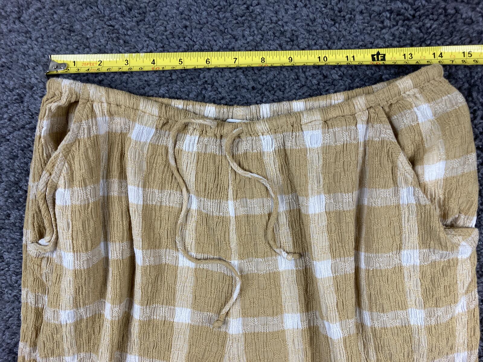 Billabong Pants Plaid Women's Yellow White Beach Wide-Leg Pull-On Sz M
