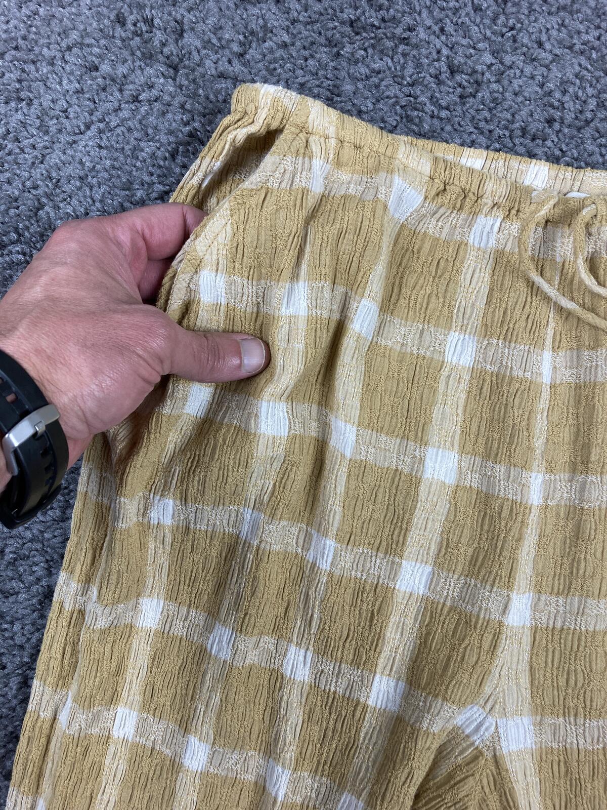 Billabong Pants Plaid Women's Yellow White Beach Wide-Leg Pull-On Sz M